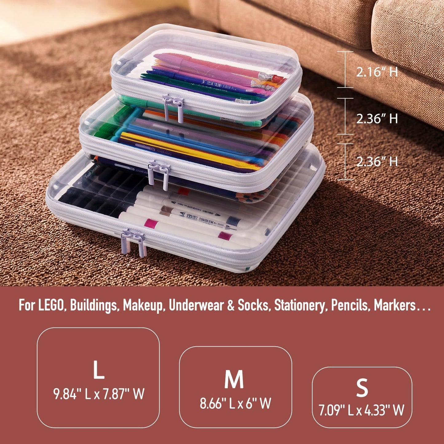 Clear Hard Shell Zipper Pouch Set - 4PCS Makeup Organizer & Toy Storage Bag | Transparent Pencil Case for Stationery