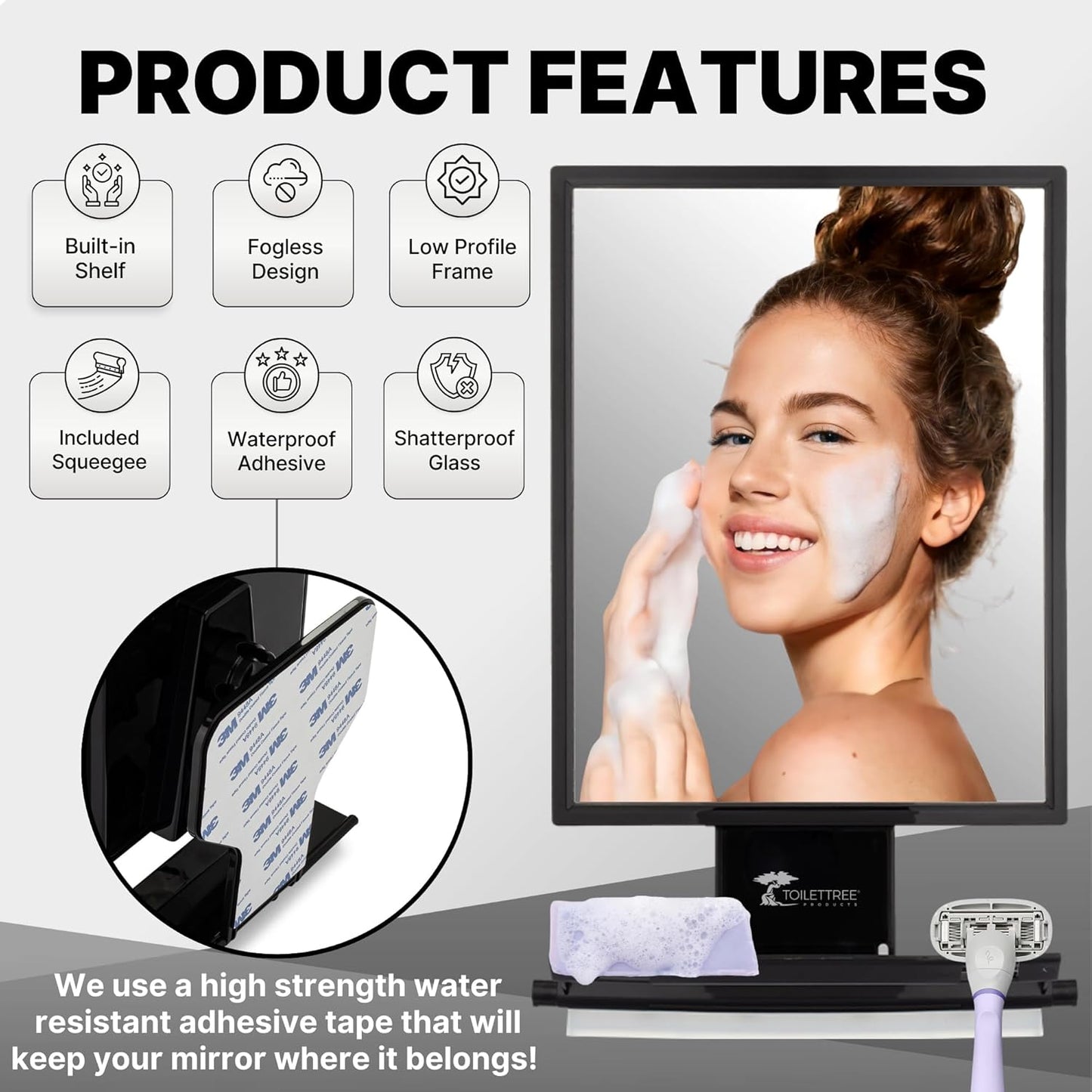 Fogless Shower Mirror - Adjustable Anti-Fog Bathroom Mirror with Squeegee | Rust-Proof, Impact-Resistant Design