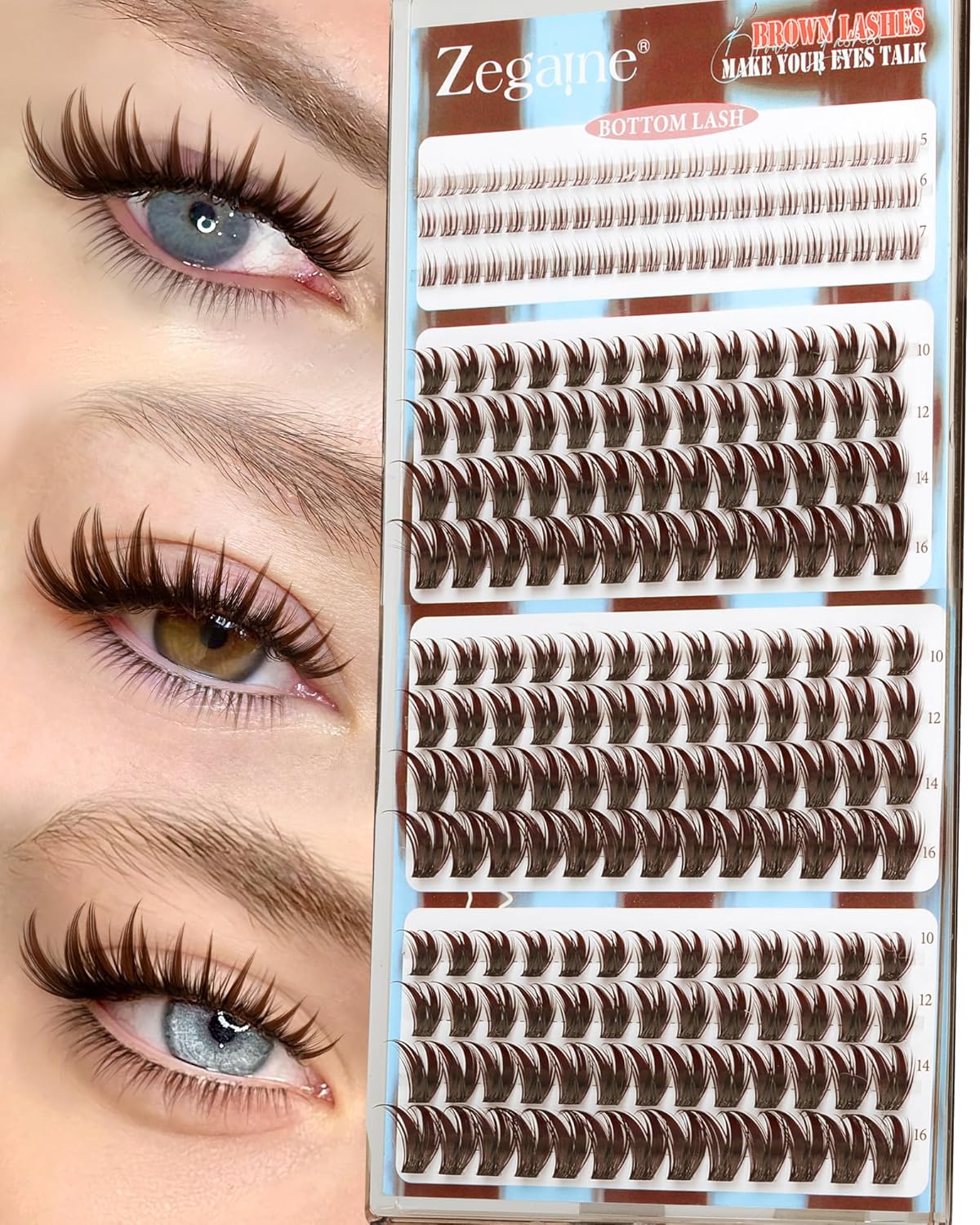 Brown Lash Clusters - Natural Look Eyelash Extensions | 300 Pcs Wispy D-Curl 10-16MM