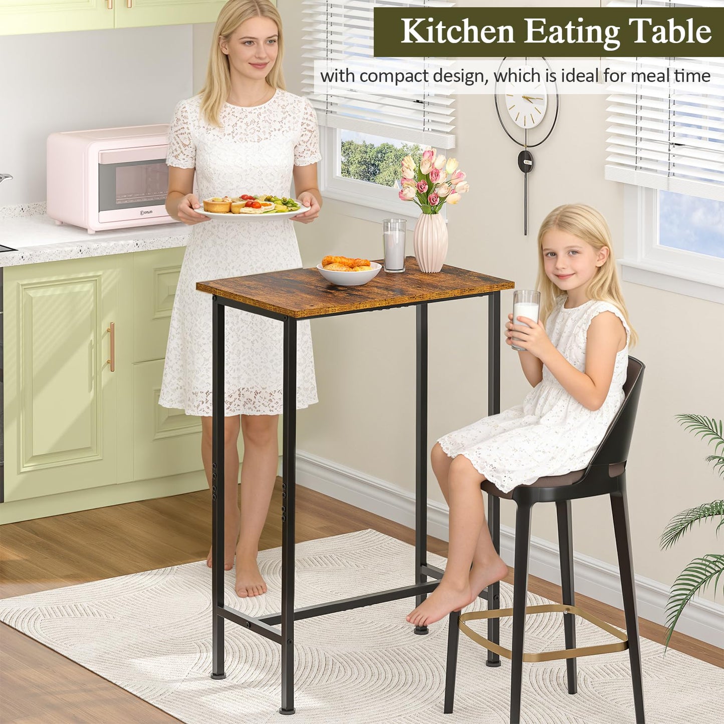 DAOUTIME Bar Height Table, Compact Bar Table, Counter Height Kitchen Dining Table for Apartment Breakfast Nook Home Bar, Sturdy Metal Frame, Small Console Table for Narrow Spaces