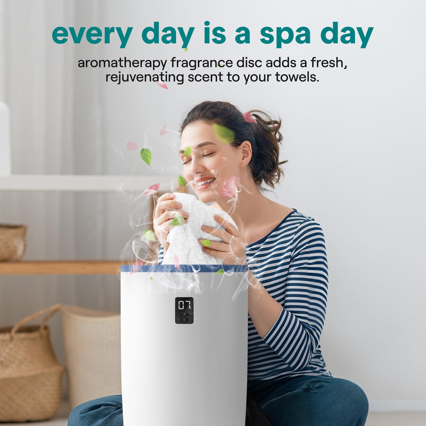 SereneLife Towel Heater for Bathroom & Spa | Portable Large Bucket Style Towel Warmer with Timer | 21L Luxury Electric Heater for Oversized Towels, Robes & Blankets | Auto Shut-Off | Fragrance Discs