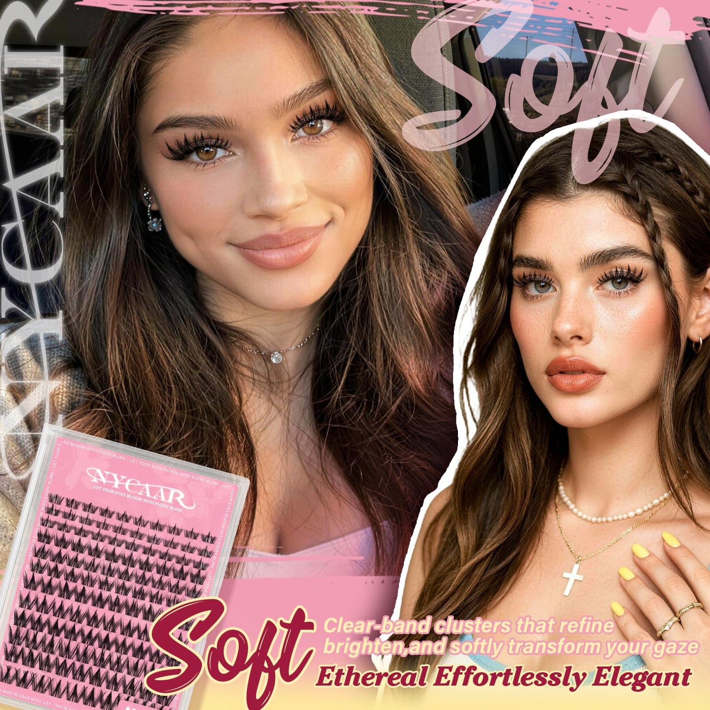 NYCAAR Lash Clusters Natural Look Manga Eyelash Clusters Anime 144pcs D Curl 8-18MIX Spiky Wispy Individual Lashes with Soft Thin Band Lash Extension(NY06,8-18MIX)