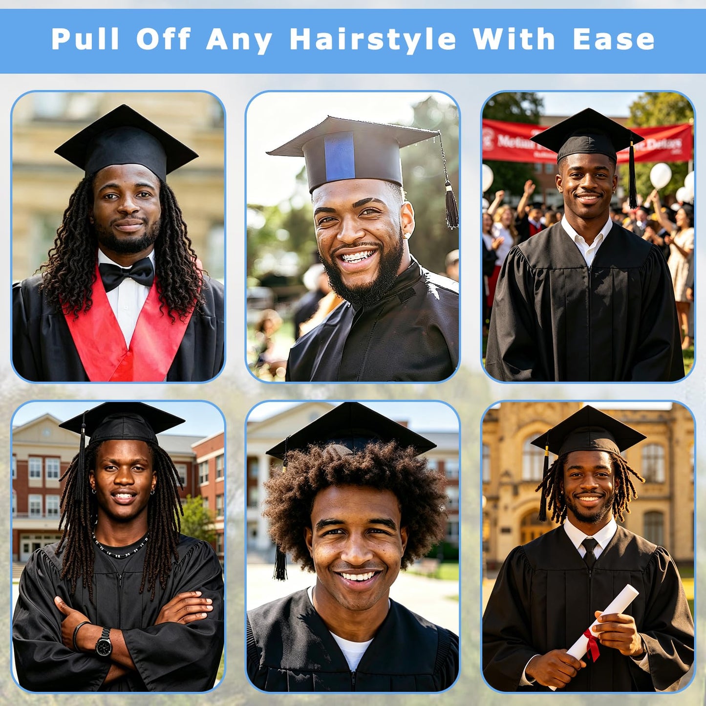 unibouti Graduation Cap Headband Insert Black - Original Four Leaves Clover - Secure Your Grad Cap on Curly, Natural Hair, Braids, Locs, Twists and Straight Hair