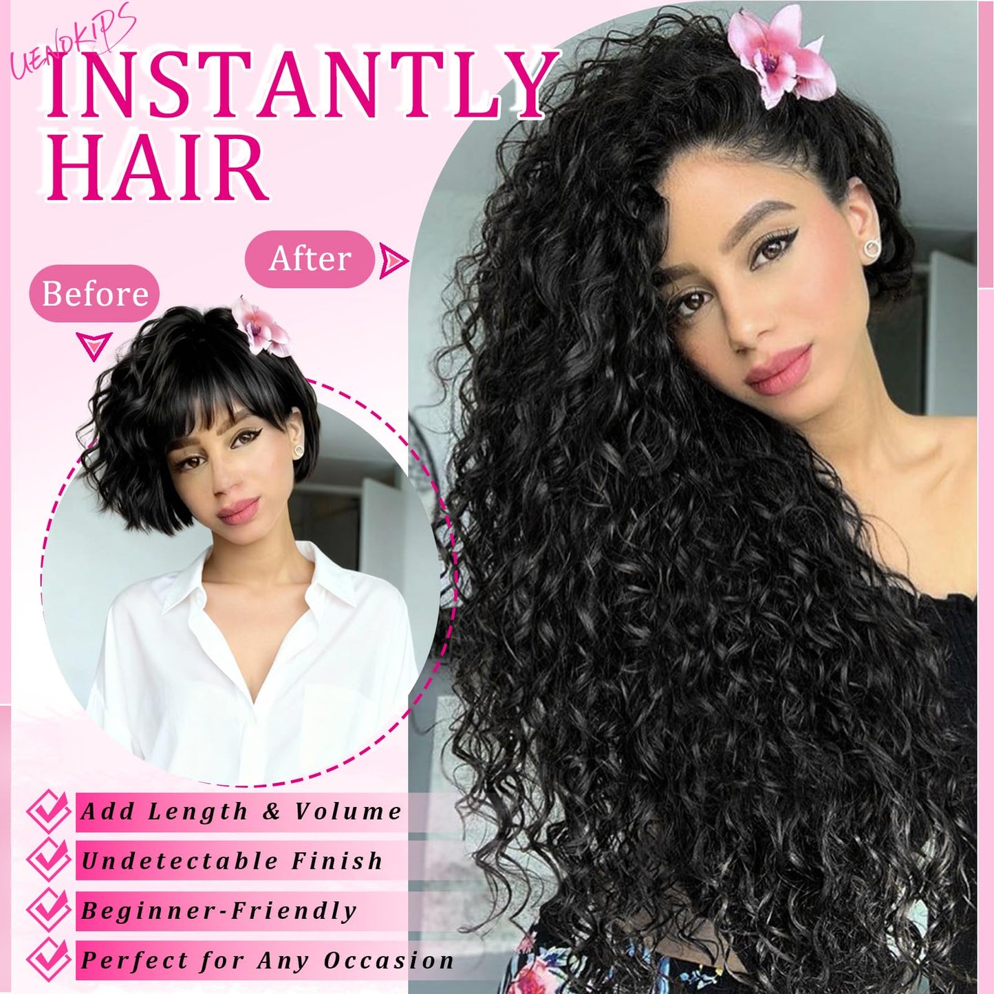 Curly Clip In Hair Extensions 6 Pcs 18 Clips Water Wave Clip Ins 100％ Pure Protein Silk Fiber Real Hair Feeling Full Head Double Lace Weft Soft Natural Hair Extensions for Women
