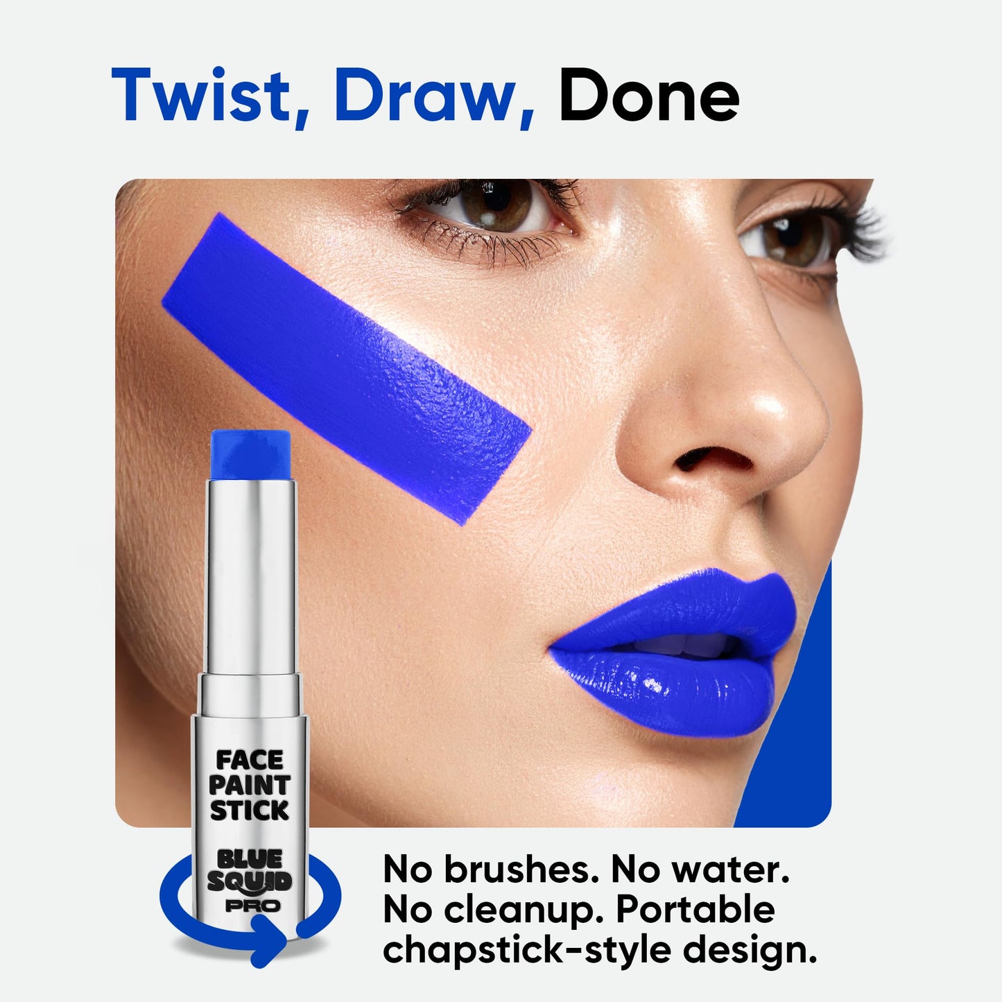 Blue Squid PRO Blue Face Paint Stick - Waterproof Blue Body Paint for Skin Adults & Kids Eye Black Baseball, Eyeblack Softball - Hypoallergenic Twist-Up Non-Toxic Makeup Stick for Cosplay, Sports, SFX