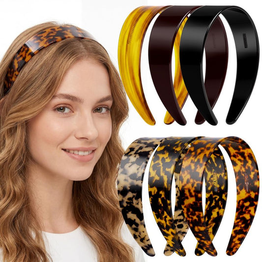 Rivvlive 6 Pcs Tortoise Shell Wide Headband Acetate Non Slip Hair Band for Women Fashion Retro Hair Accessories with Teeth Leopard Headband for Daily Party Makeup