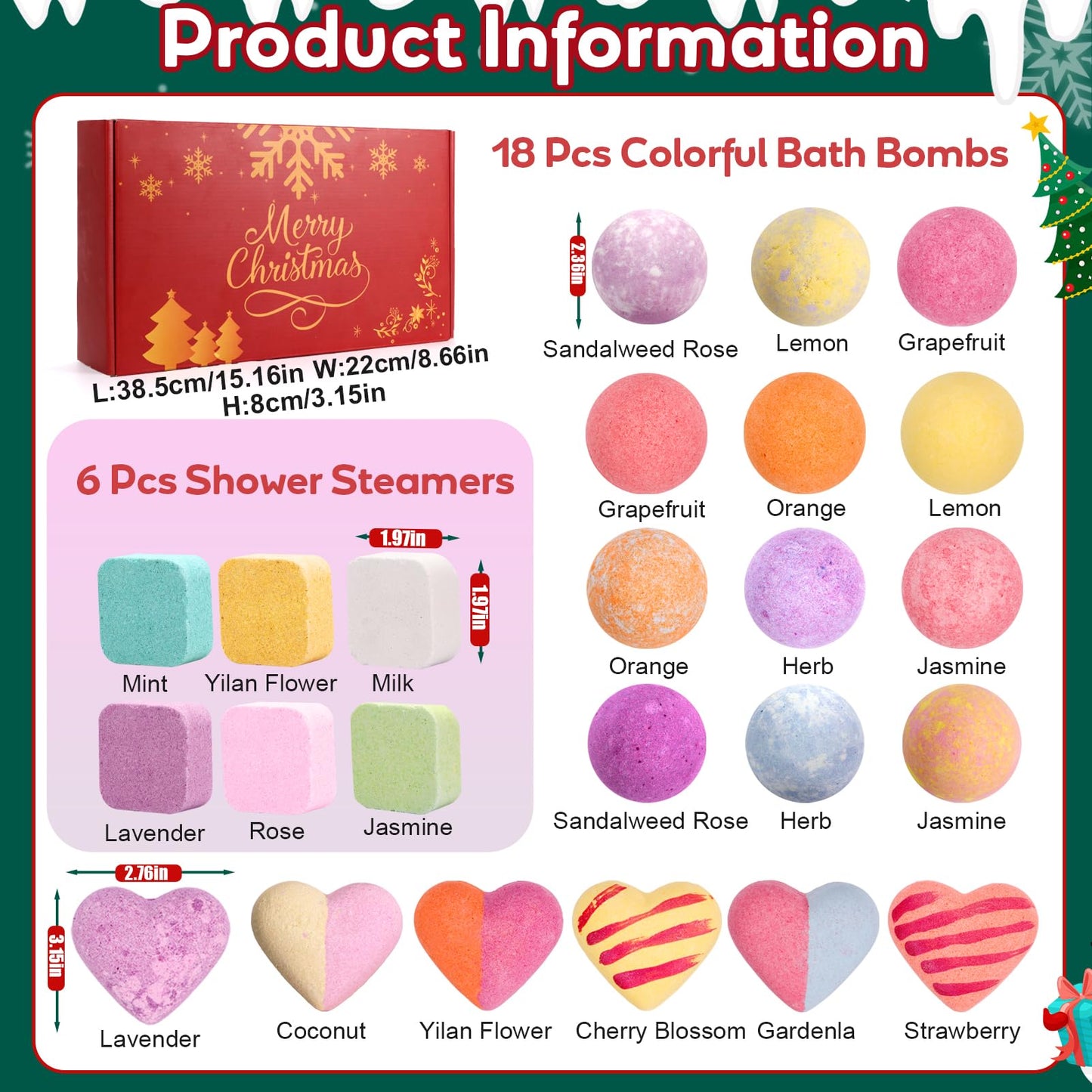 Bath Bomb Advent Calendar 2026, 24 Days Christmas Advent Calendar for Women, 24 Pcs Natural Scents Bath Bombs Birthday Gifts for Mom, Wife, Girlfriend, Sister, Her