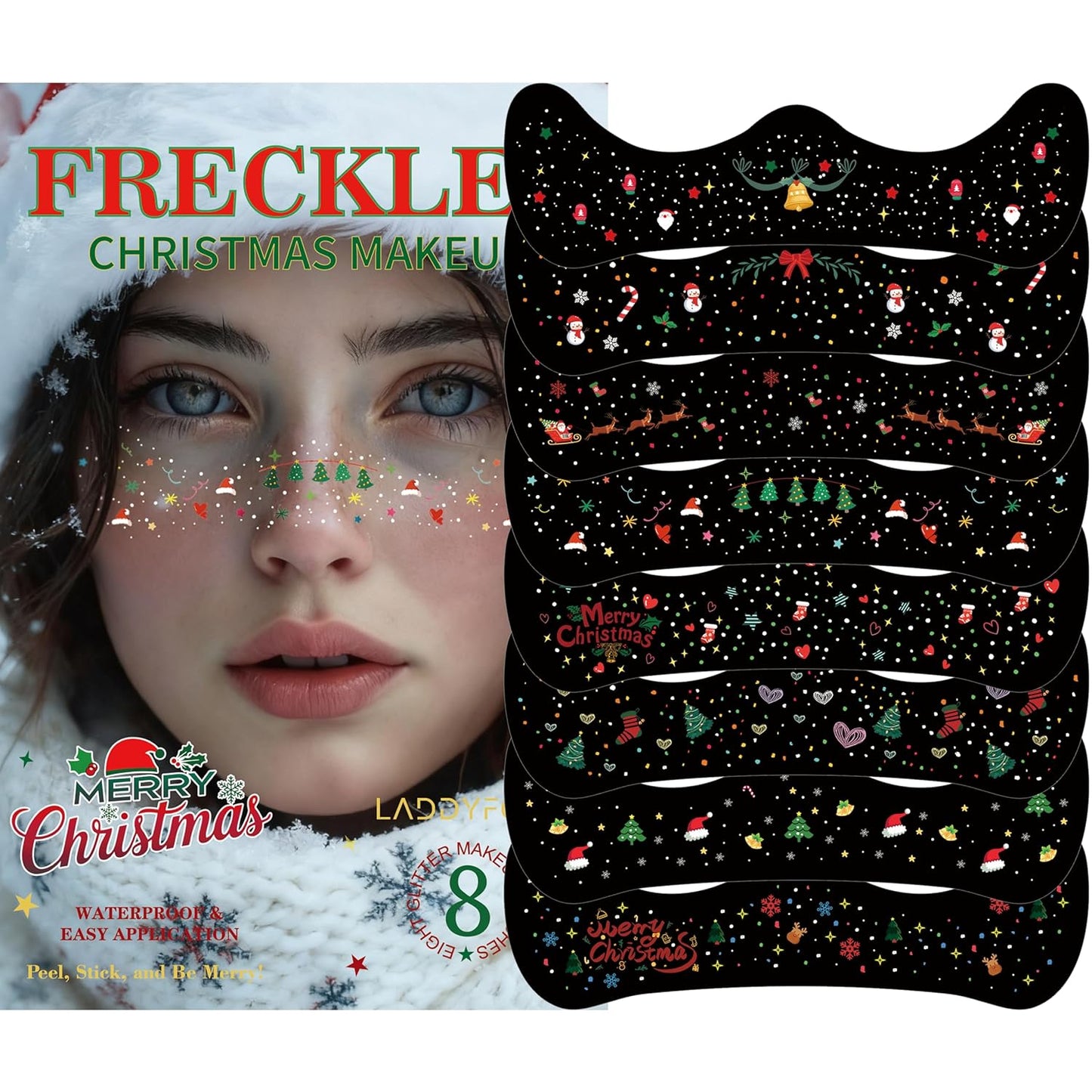 Gold Face Makeup Patches - 8 Pcs Glitter Freckles Temporary Tattoos | Waterproof Face Glitter for Women & Girls