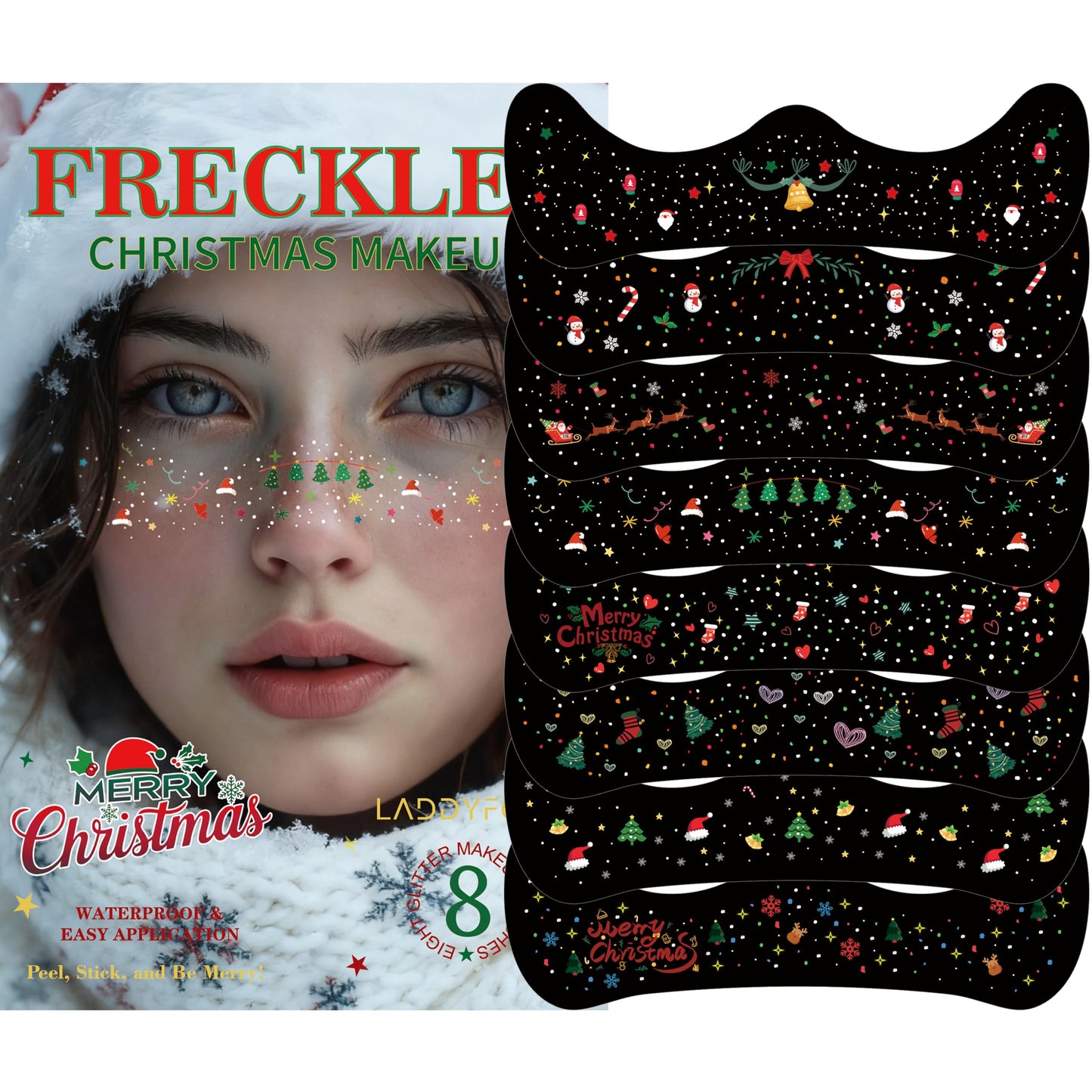 8 Pcs Face Makeup Patches, Glitter Freckles Face Tattoo, Glitter Freckles, Sparkle Makeup Patches, Waterproof Face Glitter Speckles Patches for Women