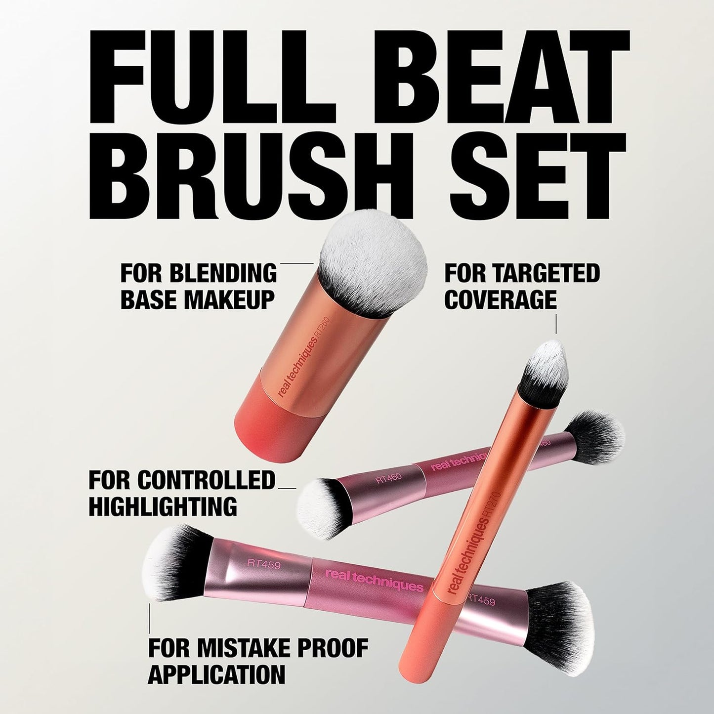 Real Techniques Makeup Brush Set - 4 Piece Kit for Foundation, Concealer, Blush & Contour | Soft UltraPlush Bristles, Travel-Friendly