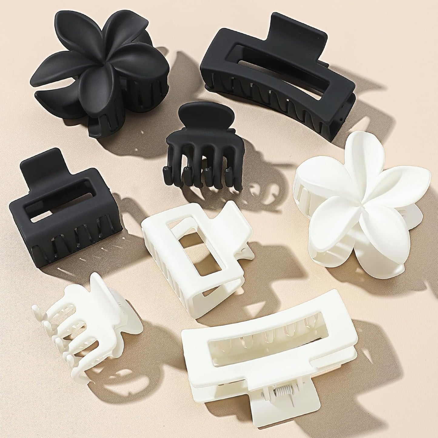 Matte Hair Clips for Women - Strong Hold Non-Slip Claw Clips | 8 Pcs in Neutral Colors (White & Black)