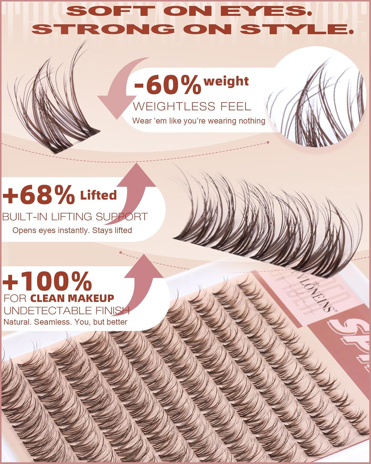 Brown Lash Clusters - Wispy D Curly Eyelash Extensions | Natural Individual Lashes 8-16MM
