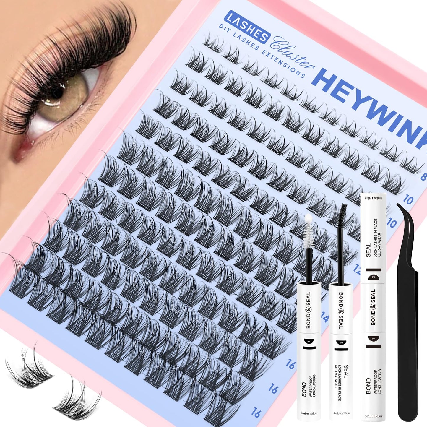 DIY Lash Extension Kit - Natural Wispy D Lashes Clusters | 8-18mm Eyelash Extensions with Bond, Seal & Tweezers for Beginners