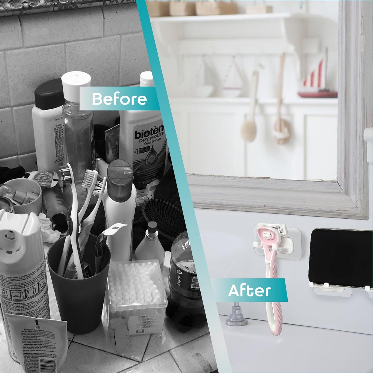 Strong Adhesive Shower Razor Holder - Waterproof Wall Hooks for Bathroom | 2-Pack, No-Drill, Reusable & Removable - White