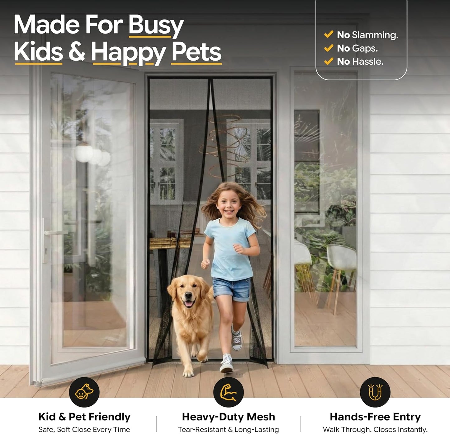 Magnetic Screen Door - Heavy Duty, Self-Sealing Mesh Keeps Bugs Out | 38" x 83" - Pet & Kid Friendly