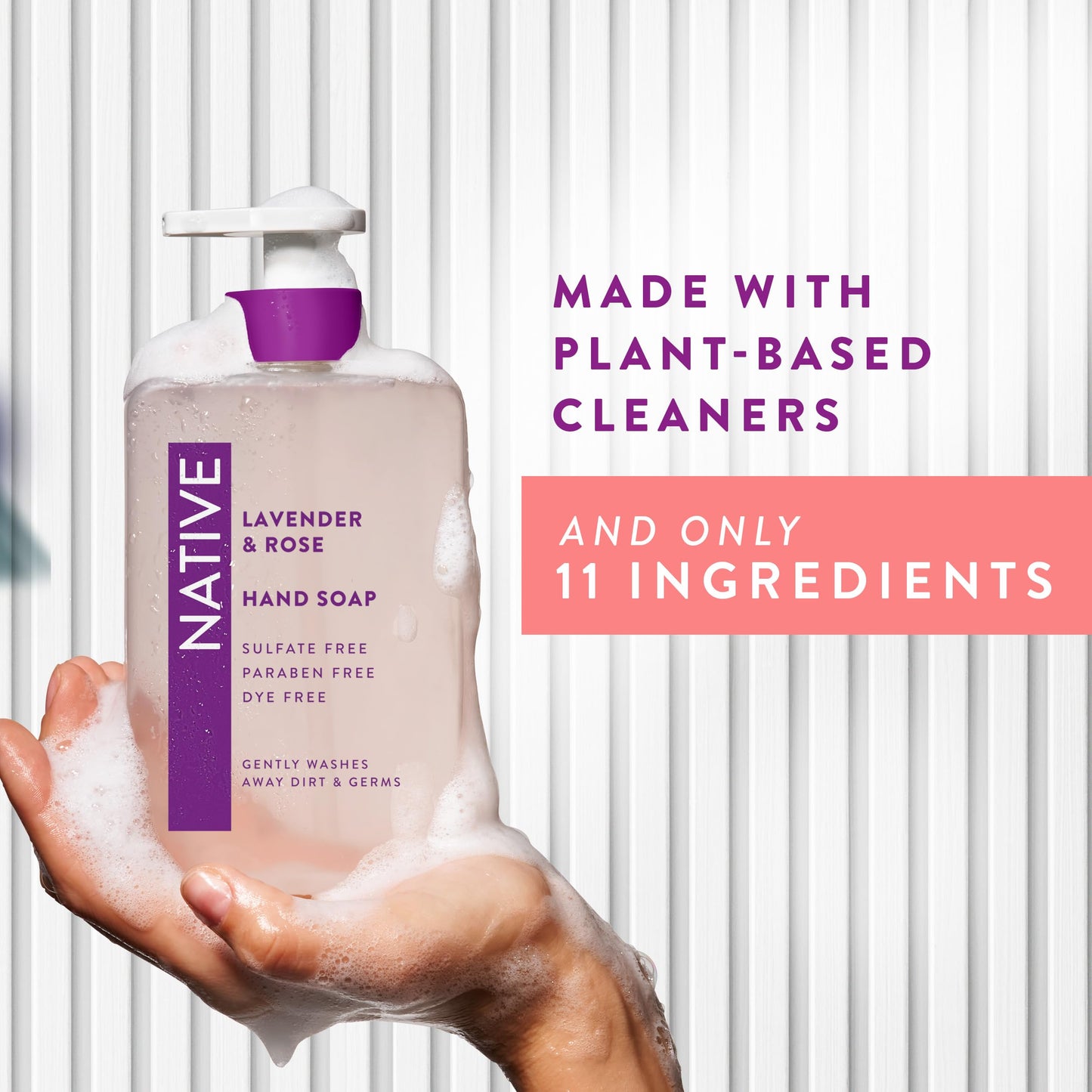 Native Liquid Hand Soap, Lavender & Rose Scent, Non-Drying Formula for Soft, Smooth Hands, Made with Plant-Based Cleansers, Sulfate & Paraben Free, 13 oz Bottle