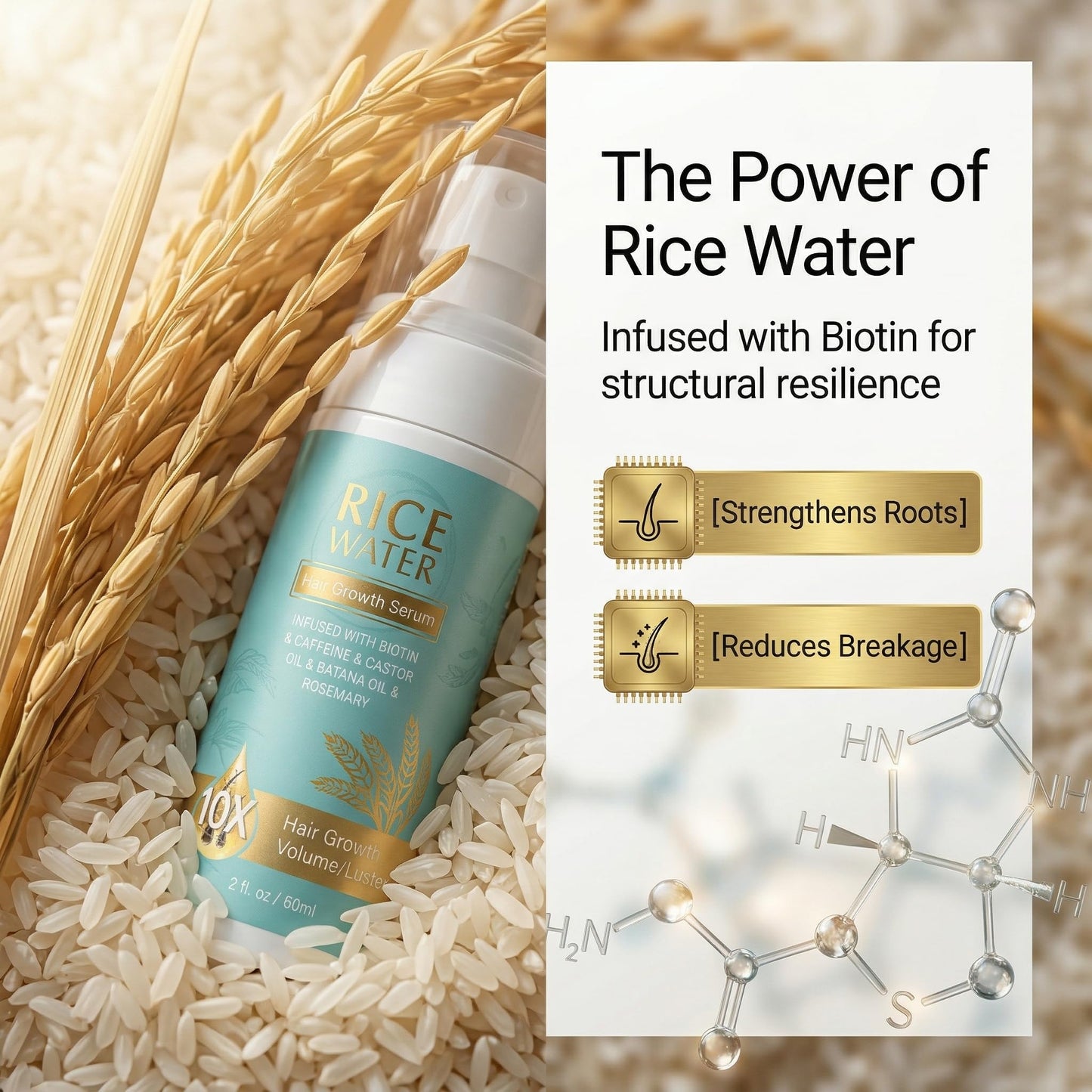 NEW Organic Batana Hair Growth Oil for Women Men- 100% Pure Formula Rosemary Batana Oil with Rice Water & Biotin Hair Serum - Non Greasy，for Thicker, Stronger Hair - 2 Fl Oz
