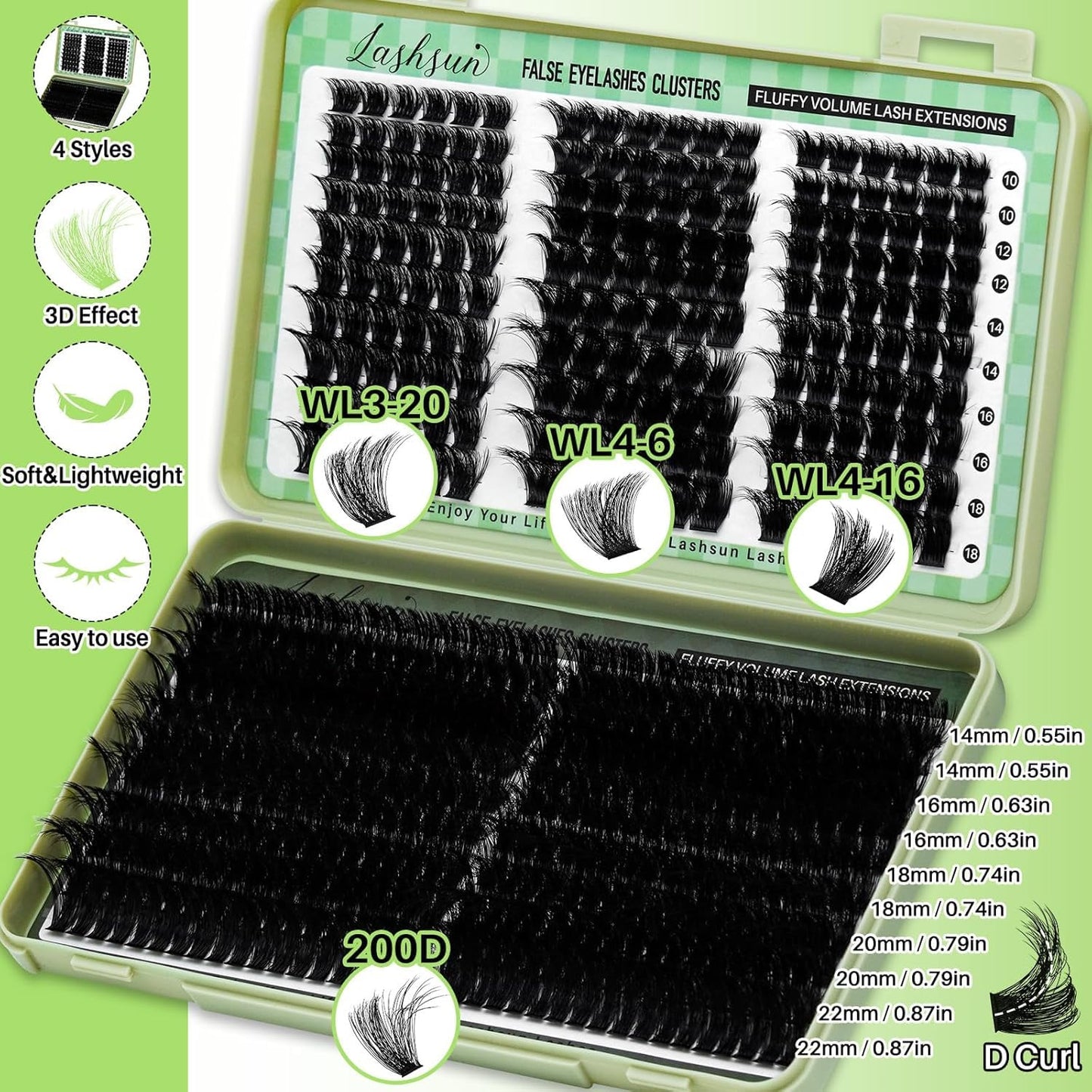 Lash Clusters Kit - 540pcs D Curl Wispy Cluster Lashes | Soft, Comfortable DIY Eyelash Extensions 10-22mm