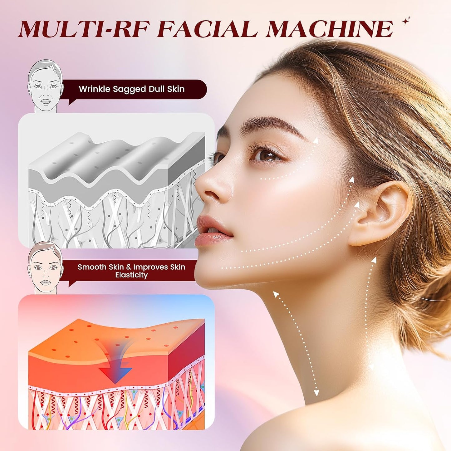 Microcurrent Facial Device - 3 Modes Red Light Therapy for Face & Neck | Gold Skin Care Massager