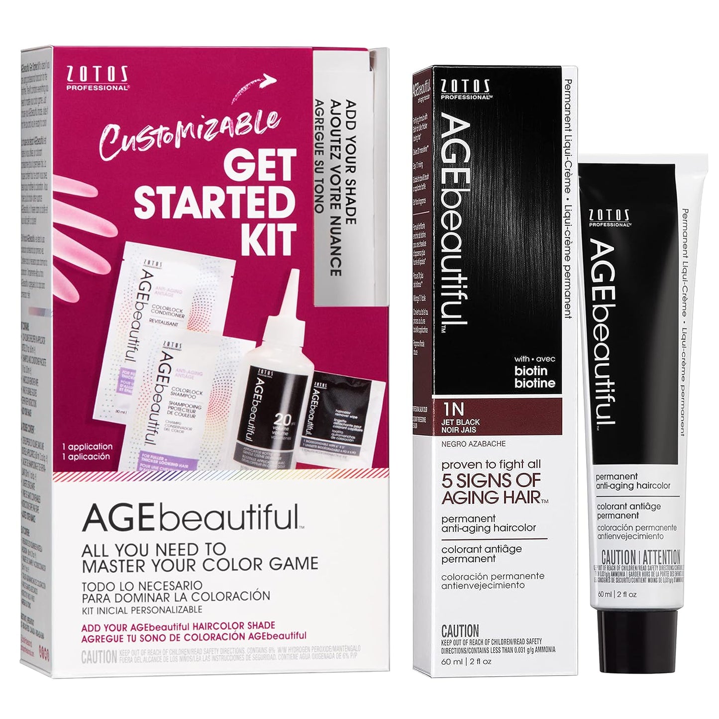 AGE Beautiful Permanent Hair Color Cream - 100% Gray Coverage Hair Dye with Biotin for Fuller, Thicker Hair | Professional Salon Quality