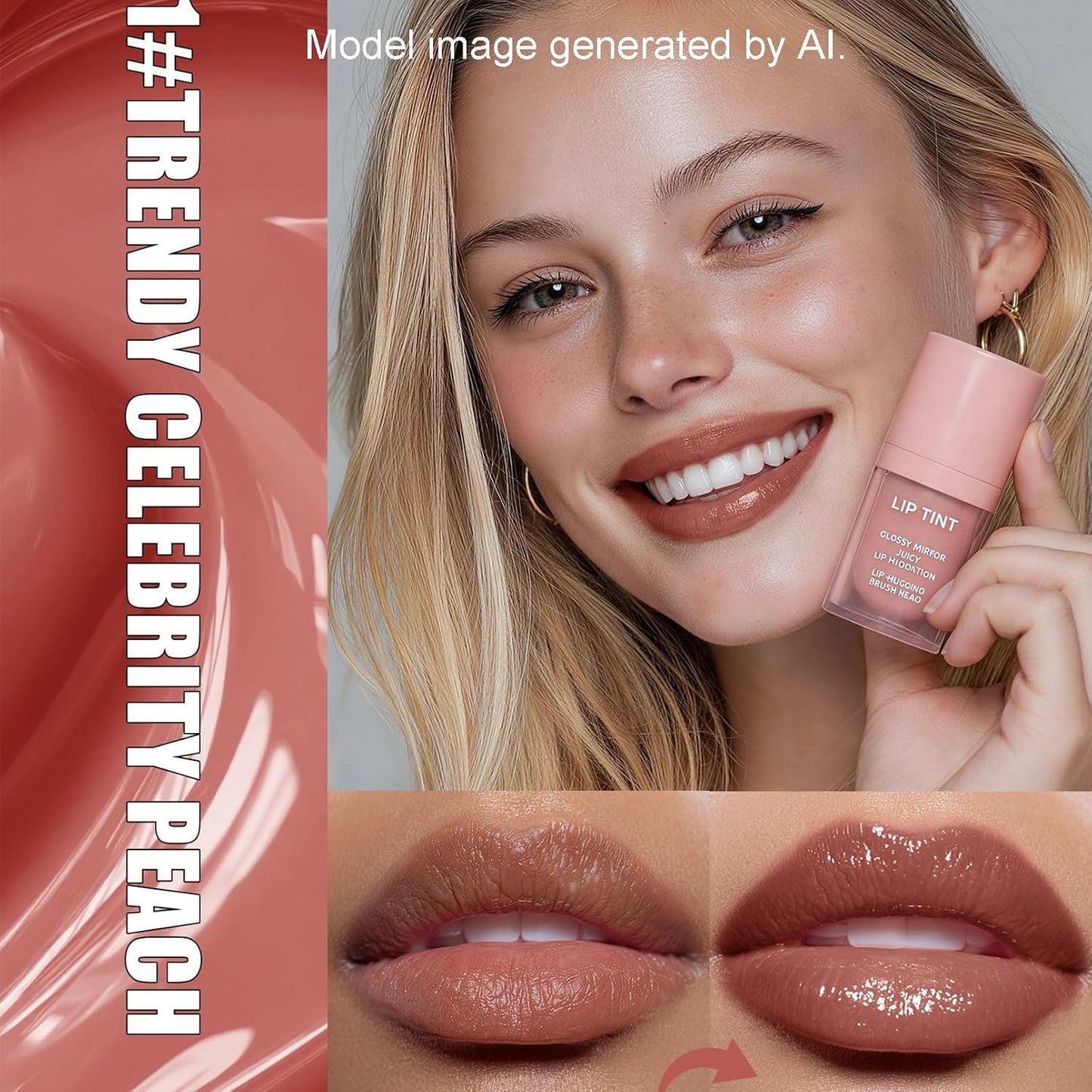 Juicy Glossy Mirror Lip Tint - Long-Lasting Transfer-Resistant Liquid Lipstick | Hydrating Peach Color with High-Shine Finish
