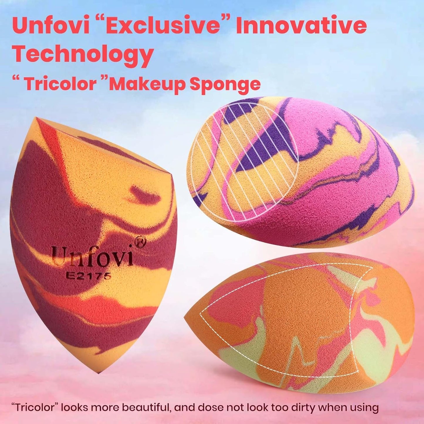 Tri-Color Makeup Sponges - Latex-Free, Low Absorption Beauty Blender Set | 6 Pcs for Foundation & Cream