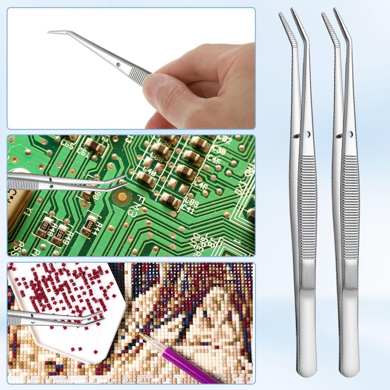 10pcs Tweezers with Curved Serrated Tip Multipurpose Tweezer for Crafting Stainless Steel Forceps Zum Dissection Non Slip Sewing Machine Tweezers for Craft Repairing Cotton Pliers Tweezer