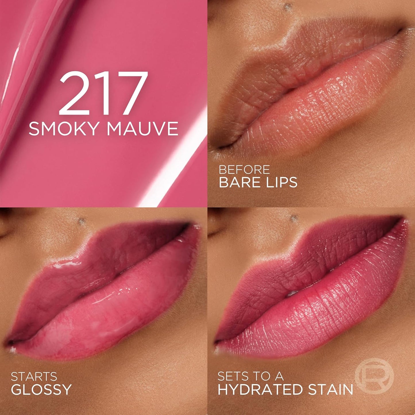 L'Oreal Paris Hyaluron Tint Lip Stain Serum - Long-Lasting Hydrating Lip Makeup | 217 Smoky Mauve (Dusky Pink)