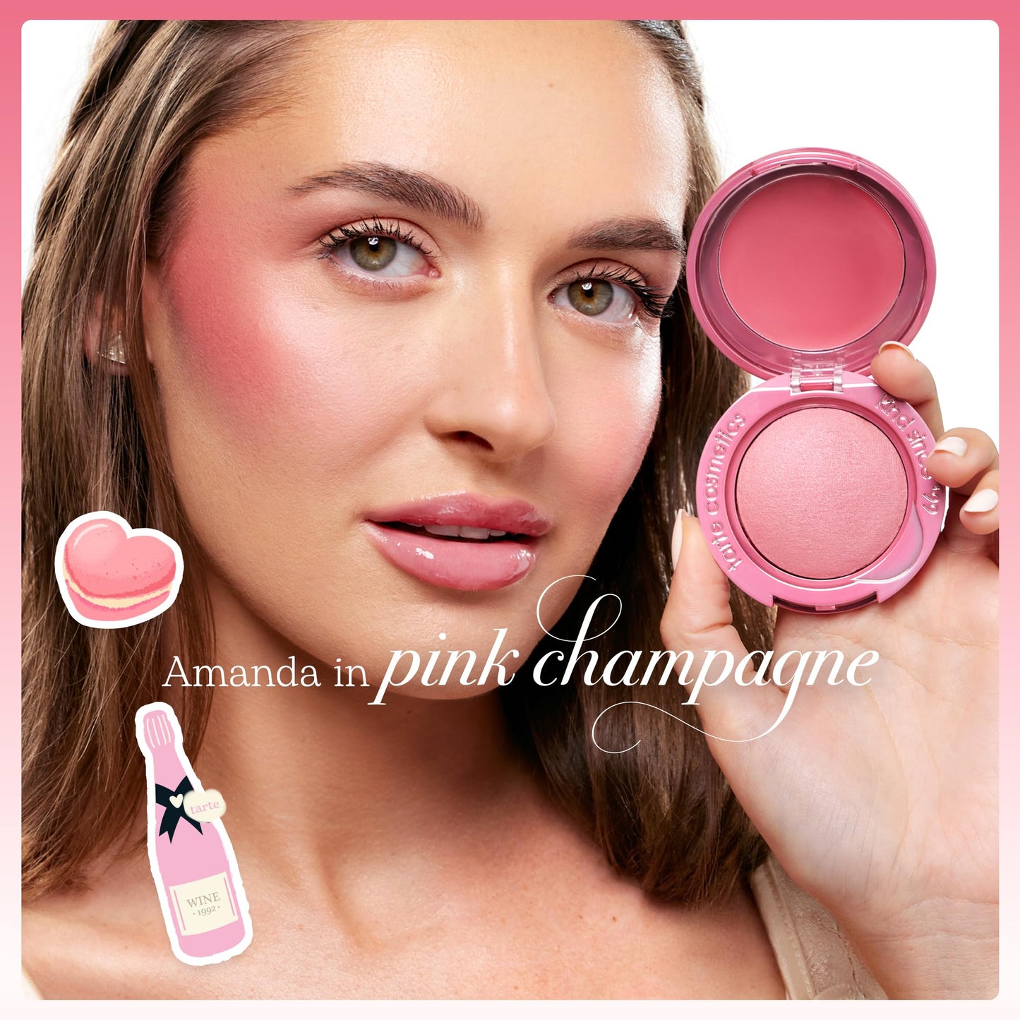 tarte macaron blush & glow duo - Multi-Use Longwear Makeup with Peptides, Cream & Powder Blush Duo with Blend Bar for a Buildable Bright Lifted Look, Vegan & Cruelty-Free, full size, pink champagne