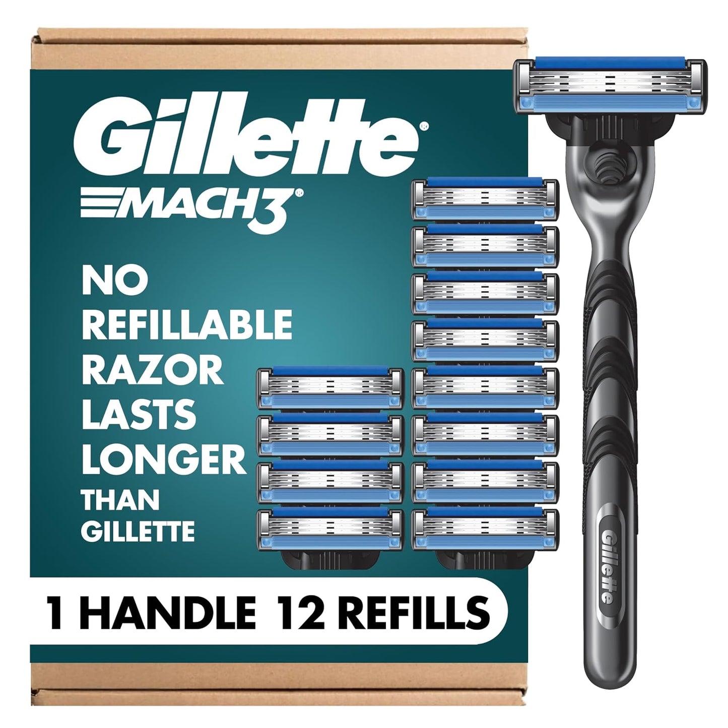 Gillette Mach3 Shaving Razor for Men - 3-Blade Handle & 10 Blade Refills | Smooth Grooming Experience