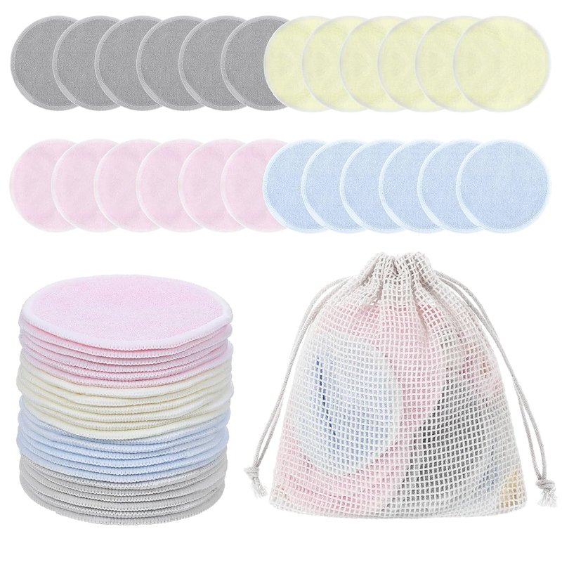 Reusable Makeup Remover Pads - 24 Multicolor Soft Microfiber Cloths with Washable Mesh Bag | Eco-Friendly Toner Rounds