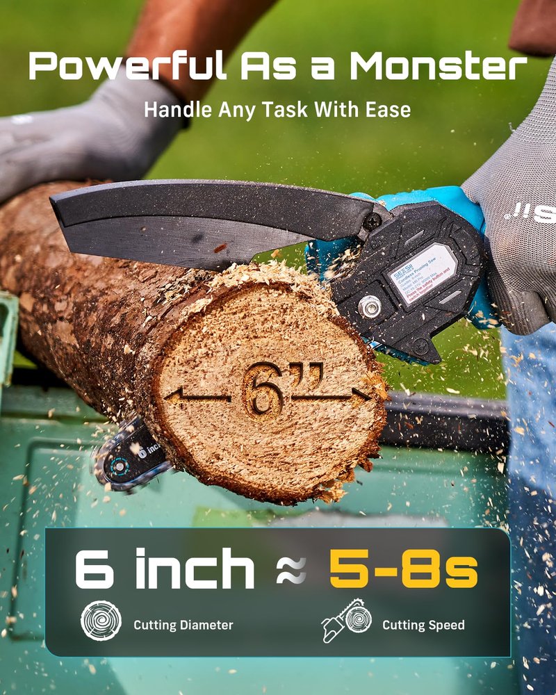Seesii Mini Chainsaw, 6-inch Mini Chainsaw Cordless, Handheld Electric Power Chain Saw with 2 Batteries, for Tree Trimming Wood Cutting, Best Gifts for Father, Dad, Husband, Men