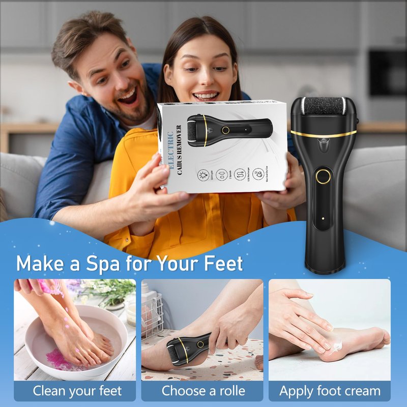Jamestry Callus Remover for Feet, Electric Foot Callus Remover Waterproof with 3 Rollers 2 Speed Battery Display,17 in1 Rechargeable Foot File Pedicure Kits for Dead Hard Cracked Dry Skin
