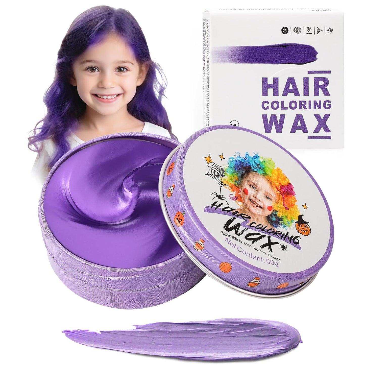 Temporary Purple Hair Color Wax - Washable Violet Dye for Kids & Adults | Instant Styling Gel for Cosplay & Halloween