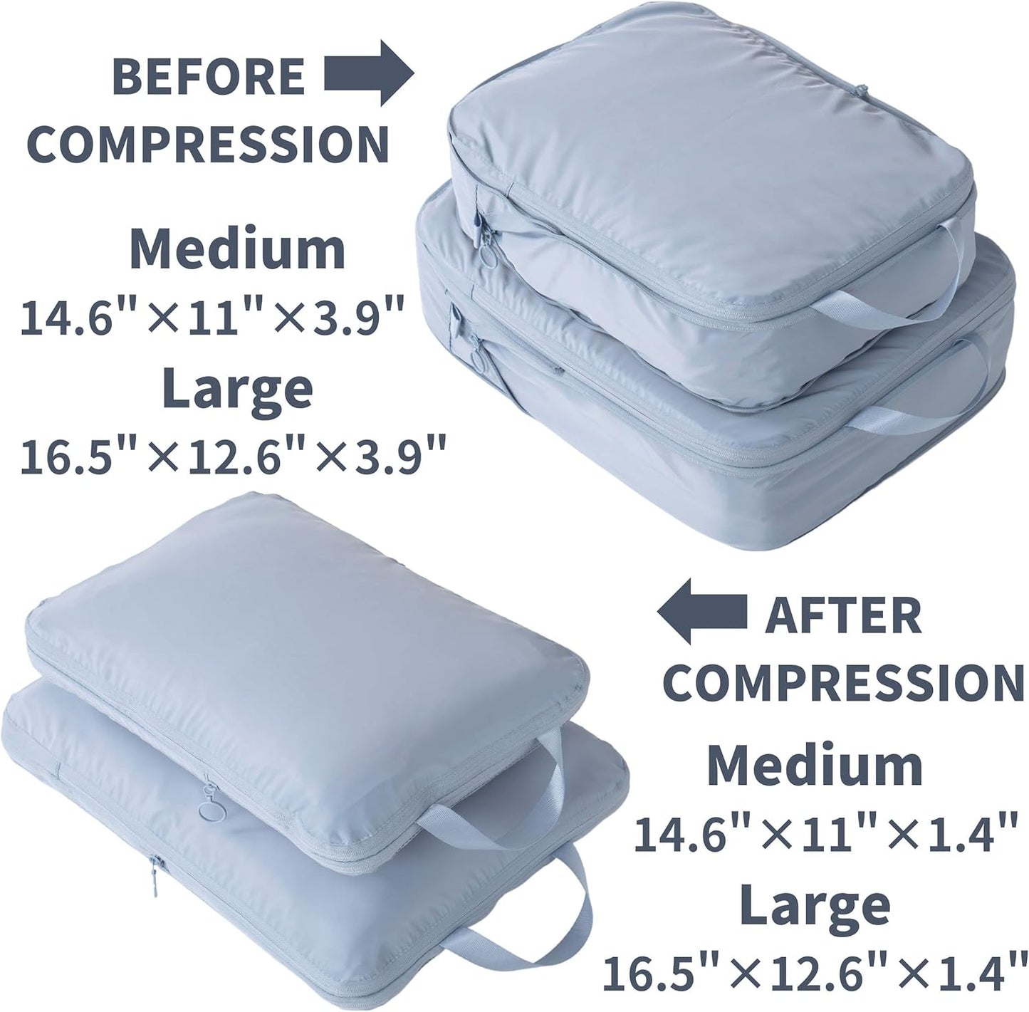 Compression Packing Cubes - Travel Luggage Organizer Set | 2 Medium Black Bags