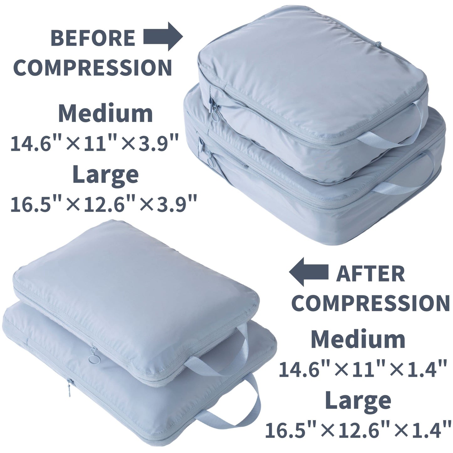 tianzong Compression Packing Cubes for Suitcases, Luggage Organizer Bags Set for Travel (2-Pack Large, Blue)