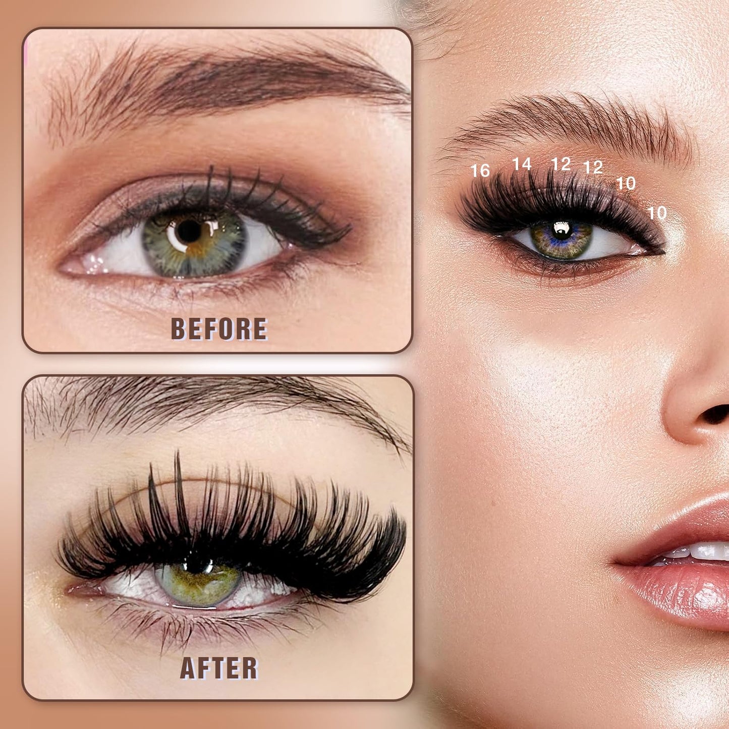 DIY Cluster Eyelash Extensions Kit - 224pcs Fluffy D Curl Lashes | 9-16mm, Bond & Seal, Tweezers Included