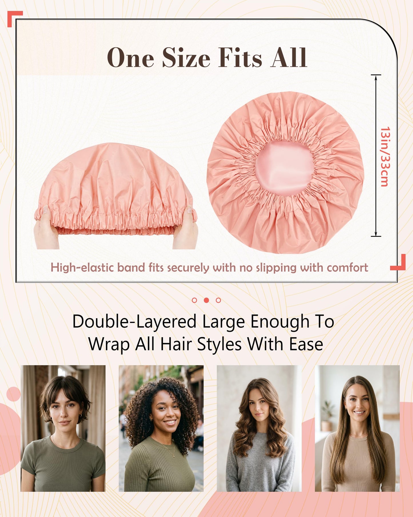 Edoneery Satin Lined Reusable Waterproof Shower Cap for Women