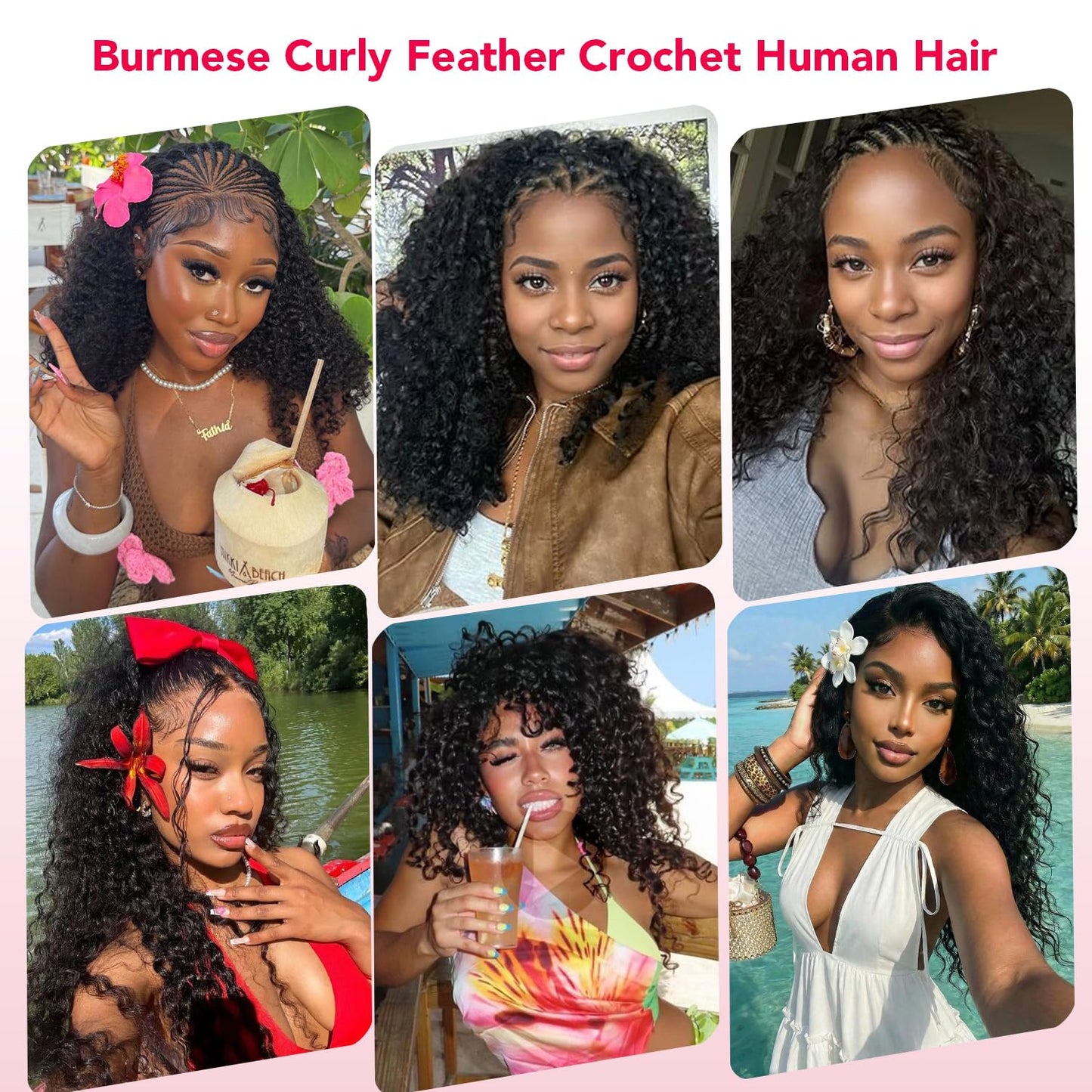 EMOBANA Human Crochet Hair for Black Women 16 Inch Burmese Curly Bundles Human Hair Pre-separated 60g Invisible Miracle Knots Feather Crochet Human Hair Extensions Natural Black
