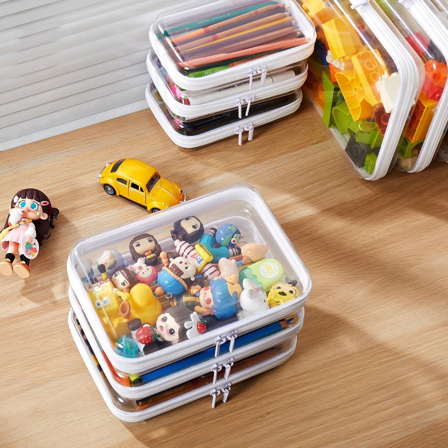 Clear Hard Shell Zipper Cosmetic Bag Set - Portable Organizing Pouches for Diapers & Toys | 2PCS Storage Bins