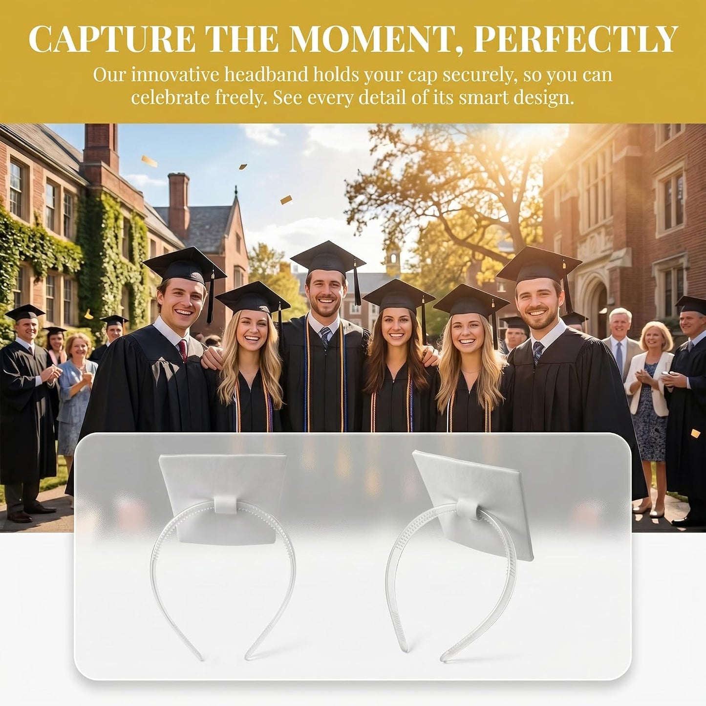 Graduation Cap Headband Kit - 2 Pack Anti-Slip Hair Band with 4 Clips for Secure Fit | Perfect for Graduates & Students