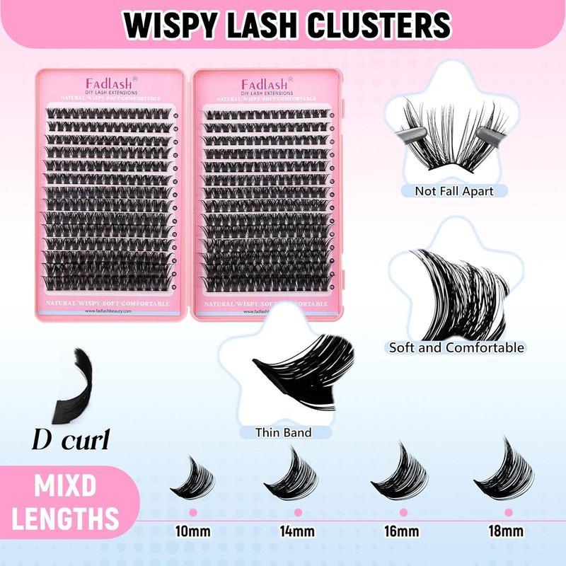 Lash Clusters Kit - 100D D Curl Eyelash Extensions with Waterproof Bond & Tweezers | Fluffy Soft 10-18mm