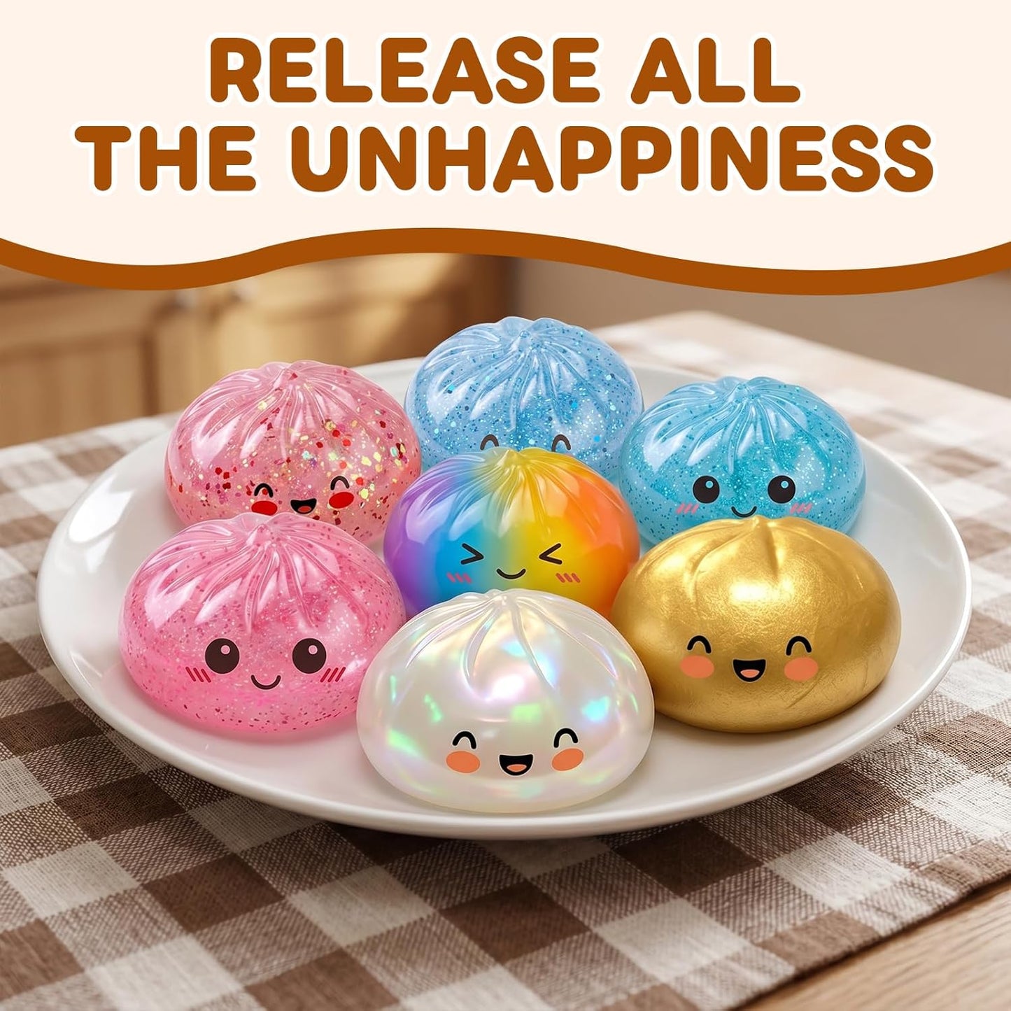 Glitter Dumpling Squishy | Jumbo Colorful Stress Ball Toy for Adults - Gold
