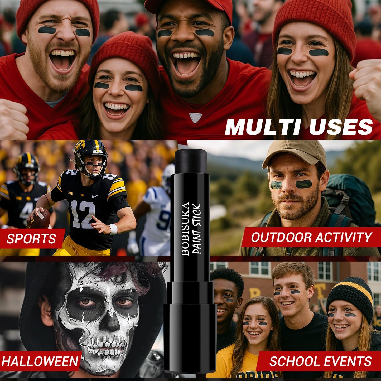 5PCS Eye Black Stick, Sports Face Body Paint for Football, Baseball, Softball – Anti Glare Under Eye Stick – Oil Based Black Face Painting Kit for Halloween Skull Skeleton Costume Cosplay Makeup