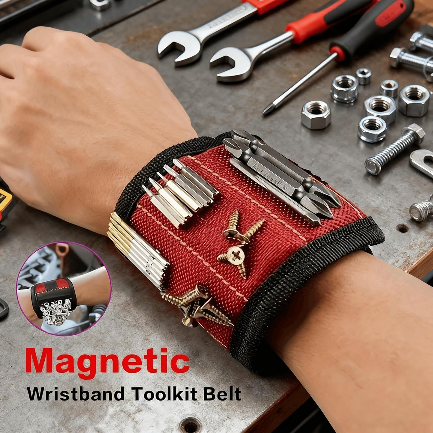 Magnetic Wristband for Tools - Adjustable Tool Holder for Screws, Nails & Drill Bits | Ideal Gift for Handyman, Dad & Grandpa