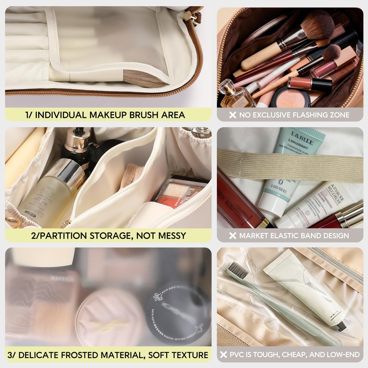 GIVLEFLY Makeup Bag for Women, Large Cosmetic Bag, Travel Toiletry Bag, Waterproof Nylon Organizer with Microfiber Leather, Flat Open for Skincare & Brushes
