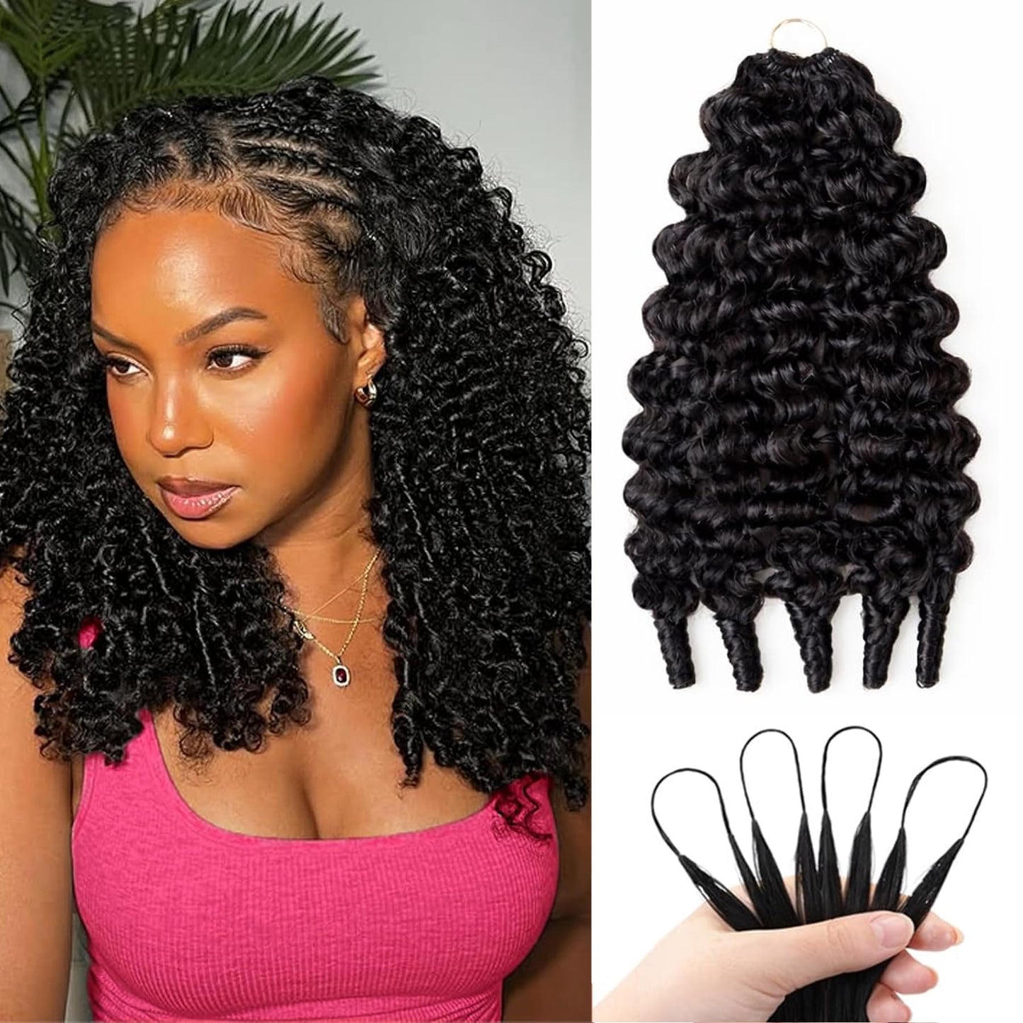 Feather Crochet Human Hair for Black Women Burmese Curly Miracle Knots Pre-Separated Feather Crochet Bundles Human Hair Lightweight Reusable Hair Extensions Kit Natural Black Color 150G 18 Inch