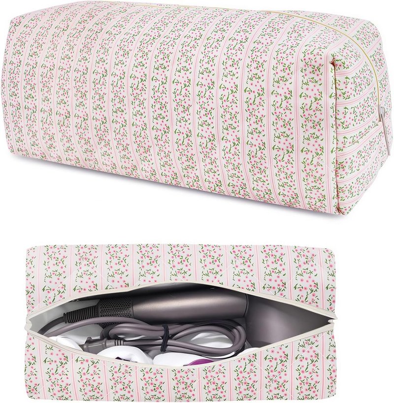 Hair Tools Travel Bag - Cute Quilted Floral Organizer for Shark Flexstyle | Portable Case for Hair Dryers & Curling Irons (Pink)