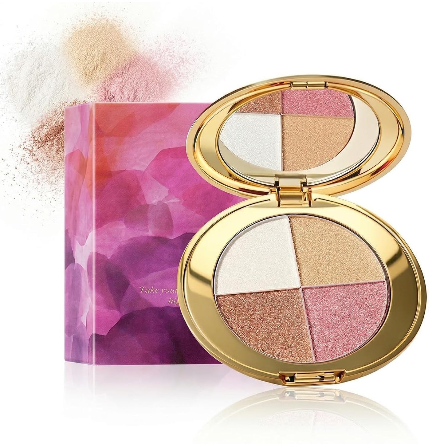 Eye & Cheek Palette - 4-in-1 Blush & Highlighter Makeup Kit | Long-Lasting, Blendable Shades for Contouring & Travel