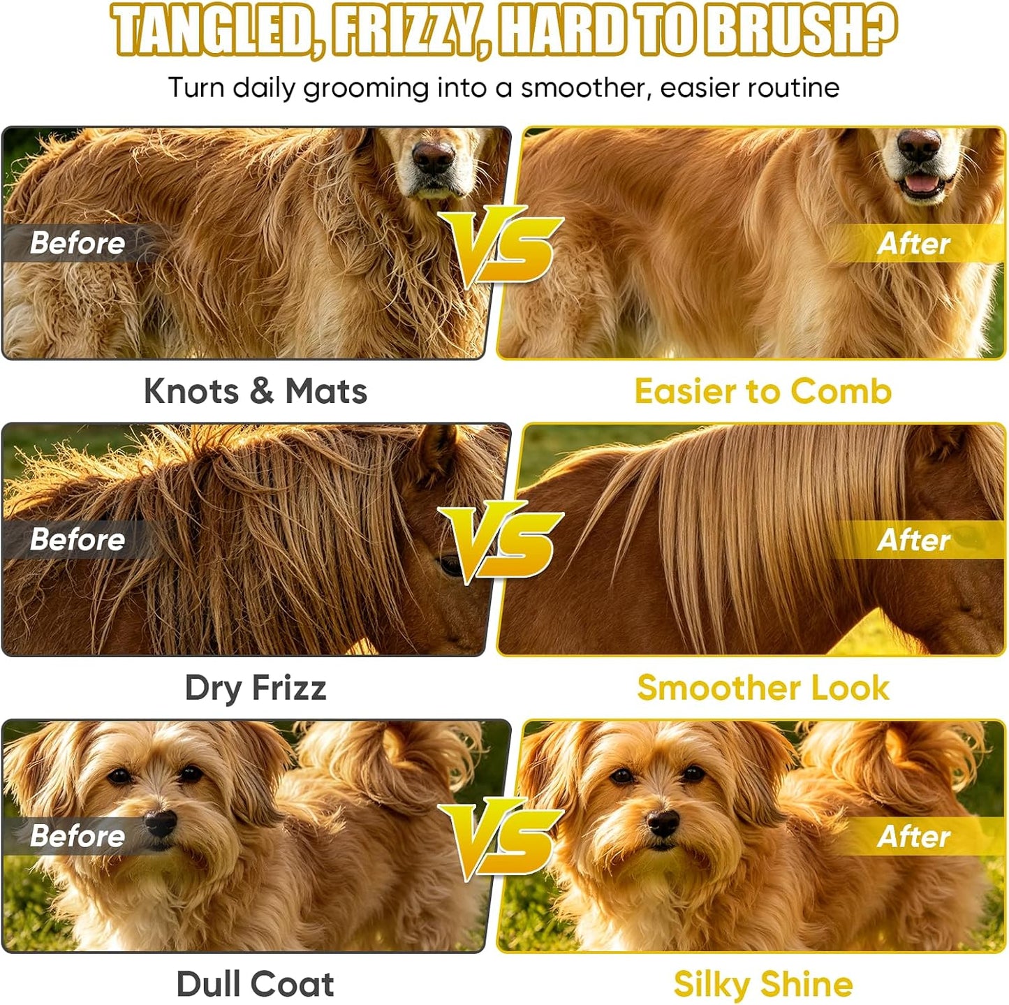Dog Detangler Spray - Leave-In Conditioner for Long Coats | 6.76 Oz, Loosens Tangles & Adds Shine
